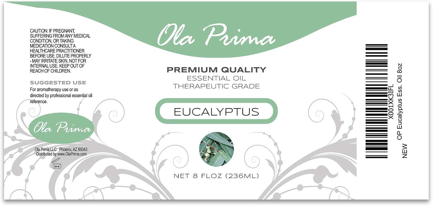 Ola Prima Eucalyptus Essential Oil 8 Fluid Ounces – Pure Therapeutic Grade Eucalyptus Oil for Aromatherapy