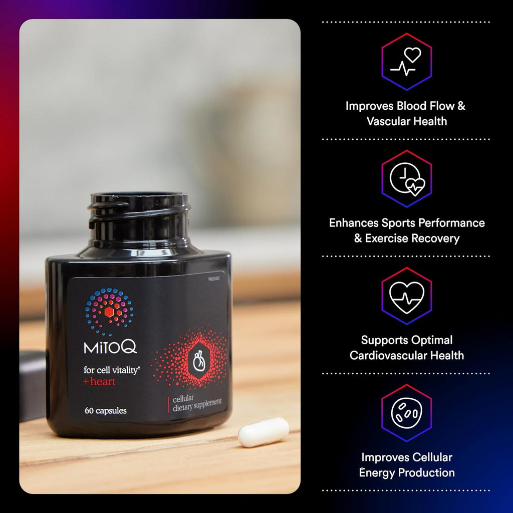 MitoQ +Heart Premium CoQ10 Antioxidant - Contains Mitoquinol Mesylate, Magnesium, L-Carnitine & Vitamin D3 - Supports Cardiovascular and Circulatory Health, & Cell Vitality (60 Capsules)