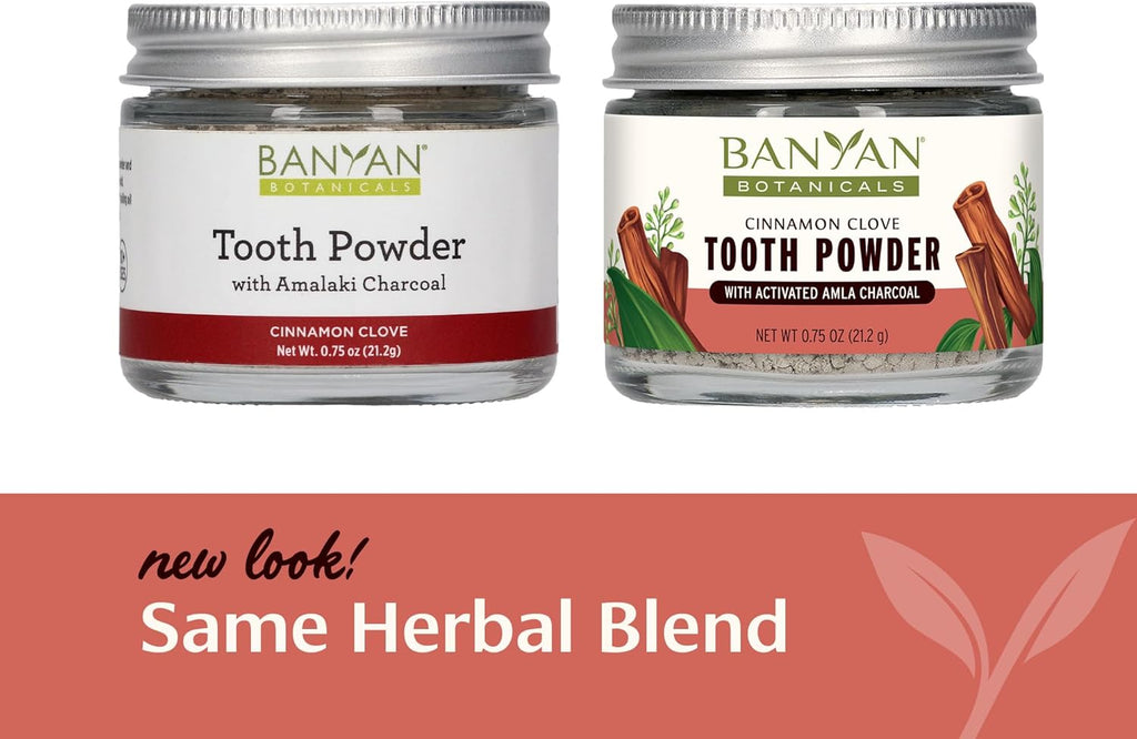 Banyan Botanicals Cinnamon Clove Tooth Powder – Ayurvedic Fluoride-Free Toothpaste Alternative with Miswak & Activated Charcoal from Amla – 0.75oz, 80+ Uses – Non GMO Sustainably Sourced Vegan
