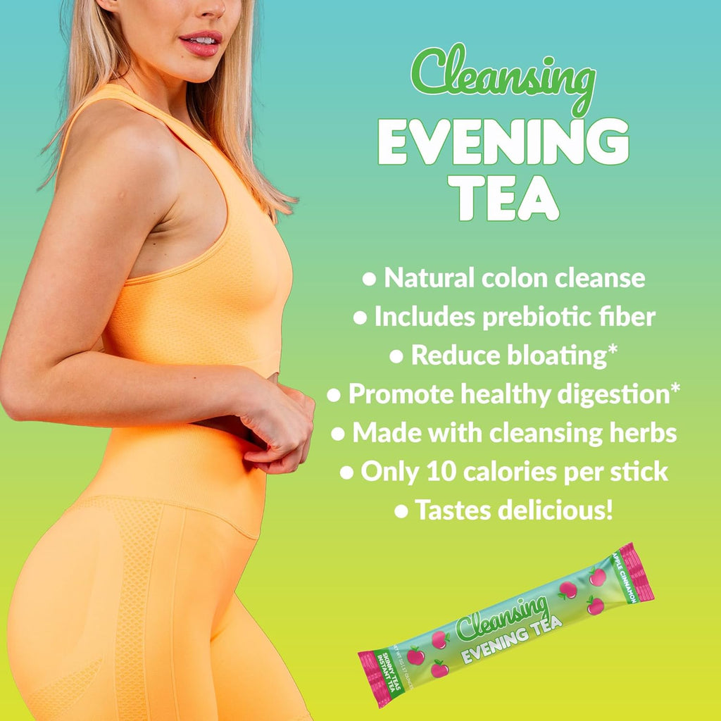 Skinny Teas Instant Tea Sticks – Cleansing Evening Tea – 14 Ct – Herbal Detox Blend with Colon and Body Cleansing Herbs – All Natural Gentle Cleanse, Reduce Bloat (Apple Cinnamon)