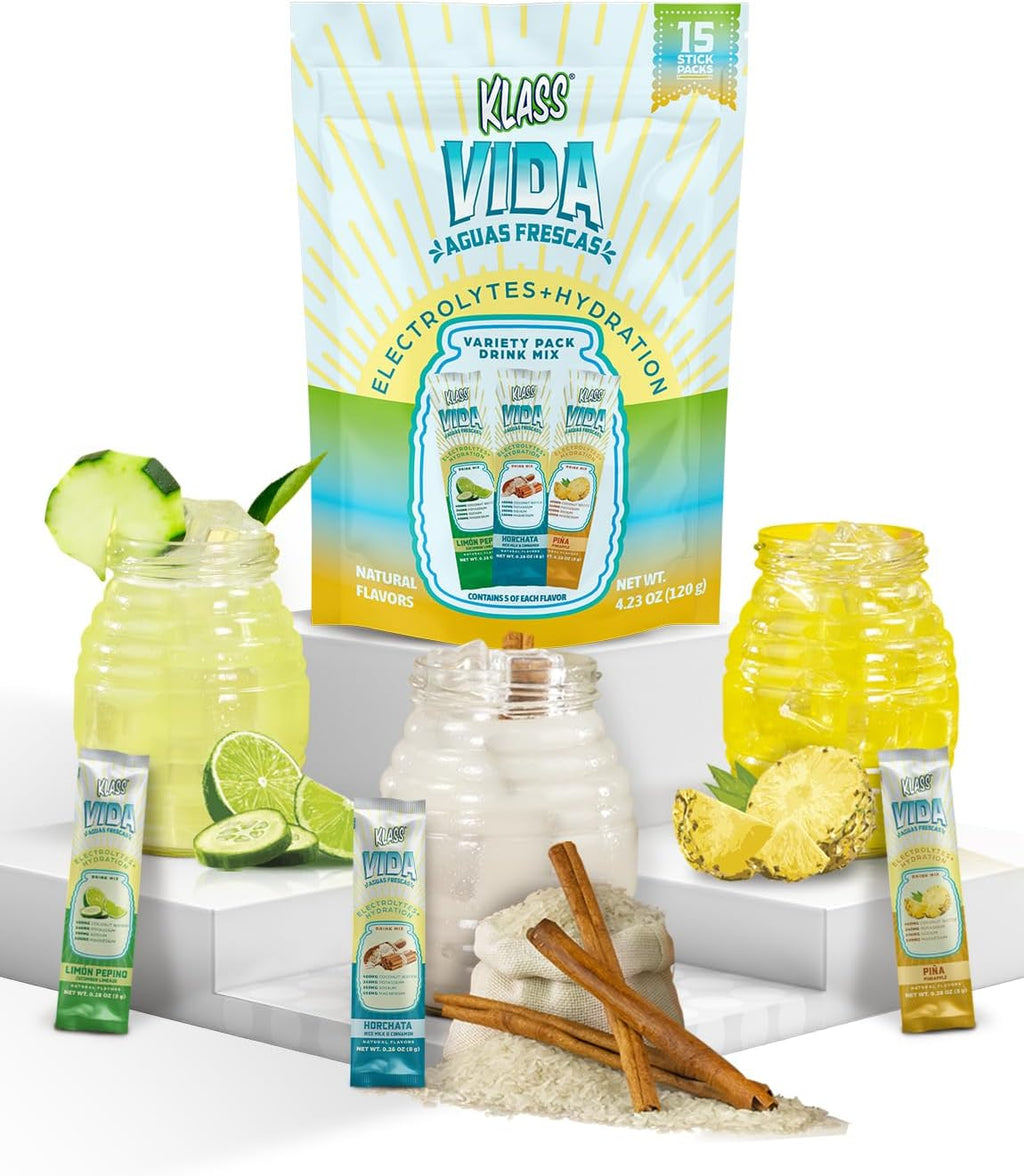 Variety Pack Electrolyte Drink Mix – Pineapple, Horchata & Cucumber Limeade Flavors | Sugar-Free Hydration Powder Packets with Coconut Water & Minerals | 15 Instant Hydration Stick Packs
