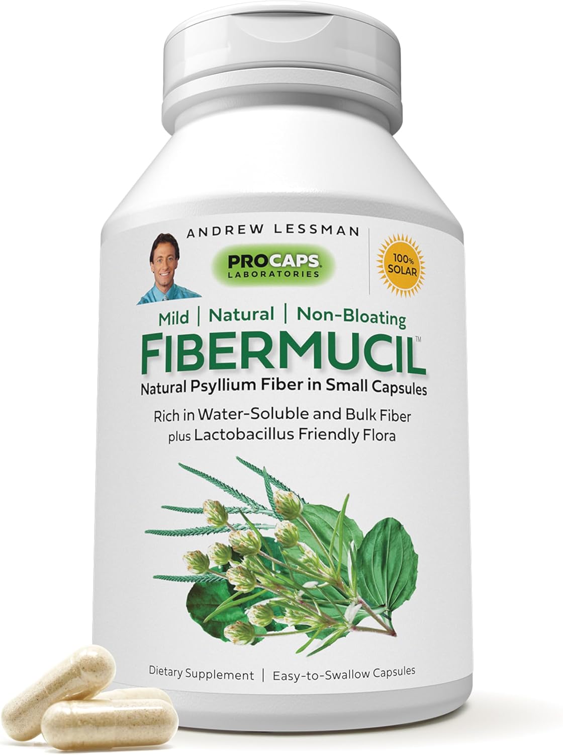 ANDREW LESSMAN Fibermucil 360 Capsules -Psyllium Husk Powder. Gently Promotes Regularity and Digestive Health. Rich in Fiber. Gentle, Easy, Effective. No Additives. Small Easy to Swallow Capsules