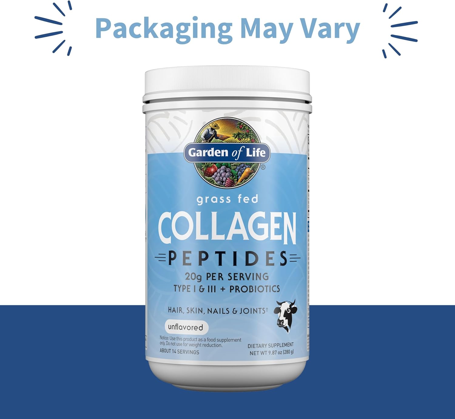 Garden of Life Grass Fed Collagen Peptides Powder Unflavored Collagen Powder for Women Men Hair Skin Nails Joints, Hydrolyzed Collagen Protein Supplements, Collagen for Women & Men, 14 Servings