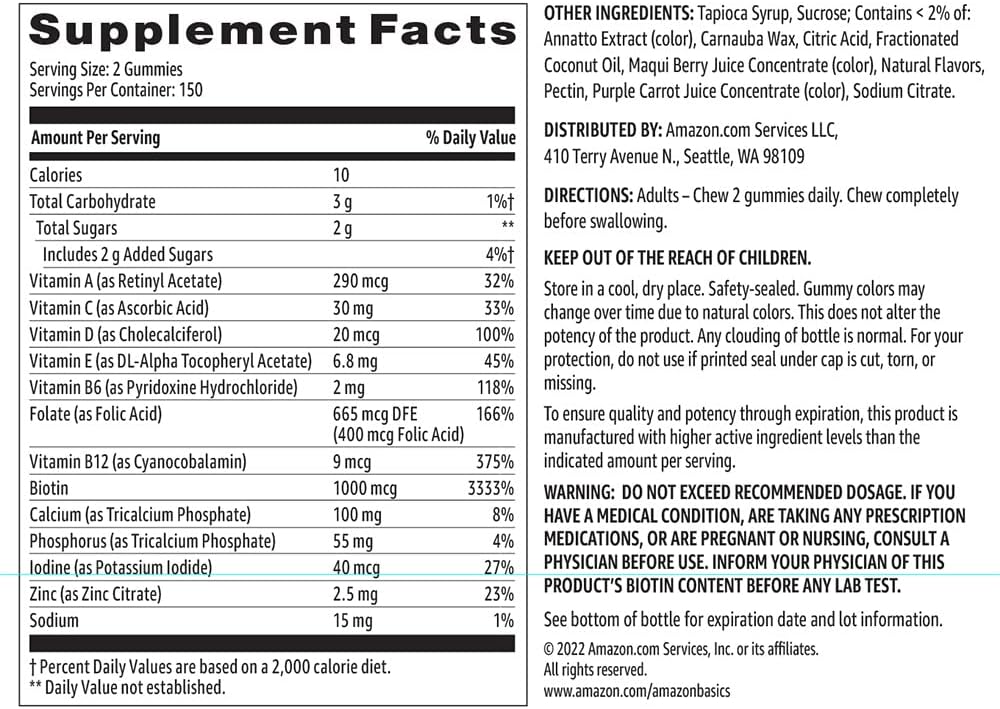 Amazon Basics Women's Multivitamin, 300 Gummies (150 Servings) (Previously Solimo)