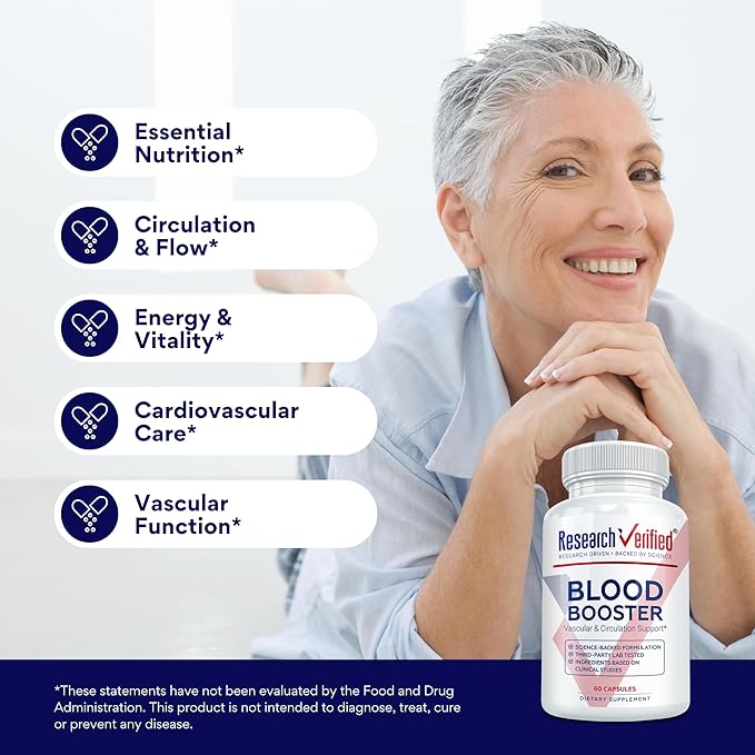 Research Verified Blood Booster - Blood Support - Hawthorn, Magnesium, Celery Seed Powder, BioPerine - 180 Capsules - 3 Month Supply