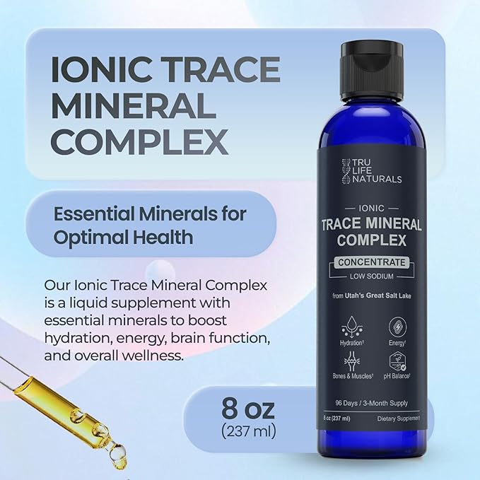 Trace Mineral Complex – 8 oz (96 Servings) – 72+ Ionic Minerals Concentrate/Magnesium, Chloride, Boron, Potassium/Supports Hydration & Electrolyte Balance