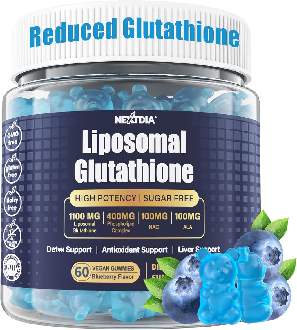 Liposomal Glutathione Gummies 1100mg Supplement, L-Glutathione Reduced with Vitamin C, Phospholipids, ALA, NAC & Milk Thistle, Antioxidant for Anti-Aging, Immune & Cleansing, Vegan, 60 ct