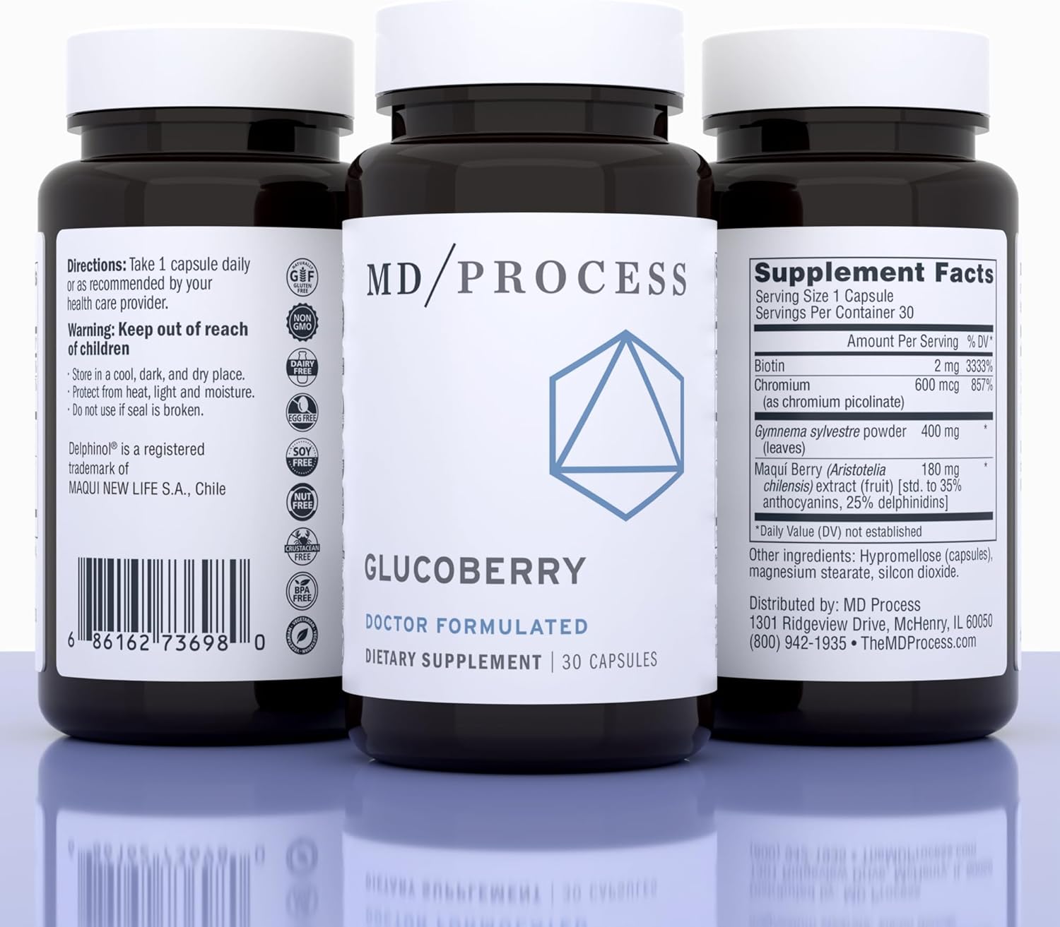 GlucoBerry Maqui Berry Extract with Chromium Picolinate for Blood Health Support - with Biotin and Gymnema Sylvestre - Doctor Formulated - 30 Capsules, 3 Pack
