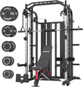 DONOW Smith Machine with Weight Stacks Power Cage Squat Rack Dual Cable Crossover Machine Home Gym Systems Station LAT Pull Down