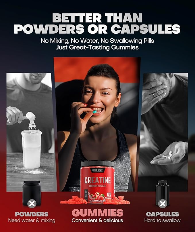 99.99% Creatine Monohydrate Gummies More 15% Strength, 5X Energy & Muscle Support Pre-Workout Complex Creatine for Women & Men with 5000mg Creatine, L-Taurine, B12, Mg & K, 0 Sugar, Vegan