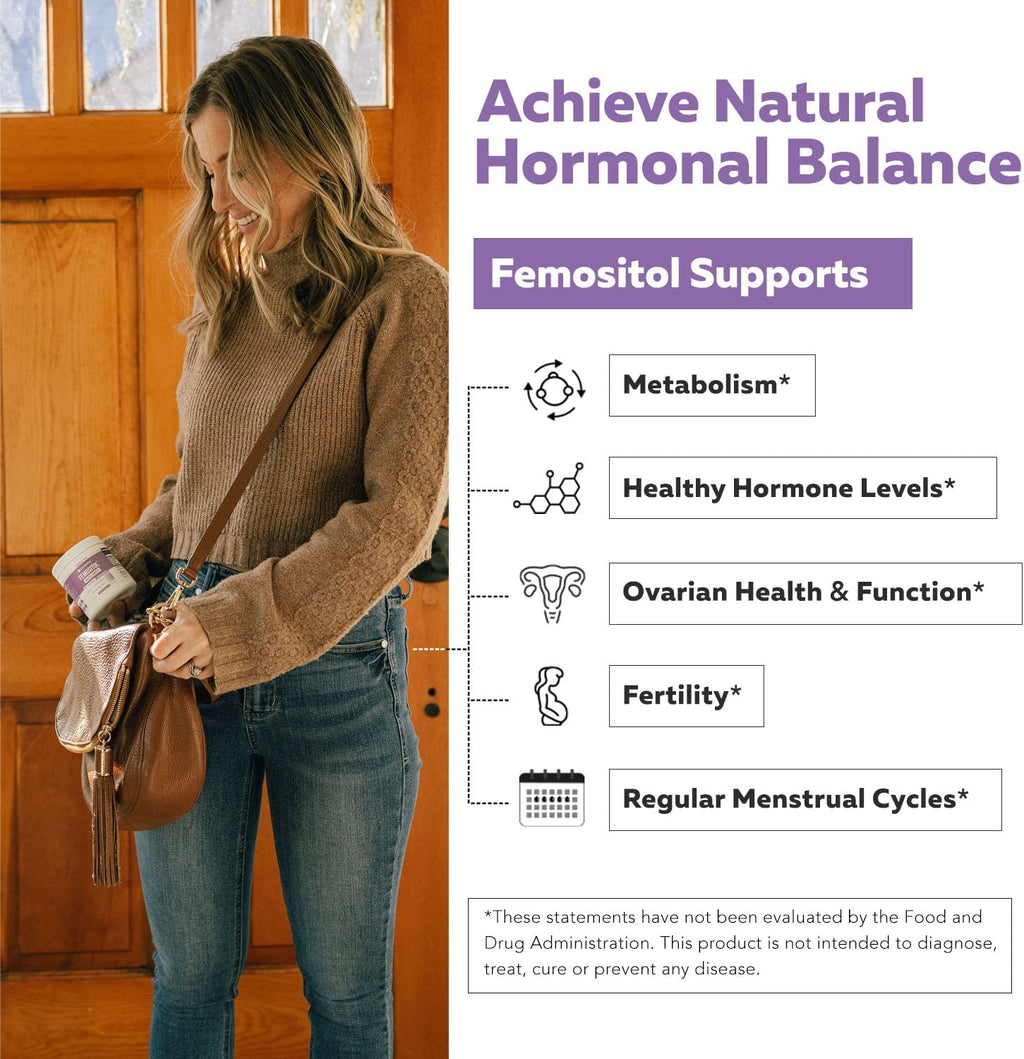 FemoSitol Inositol Powder | Myo-Inositol & D-Chiro Inositol Complex - Clinically Proven 40:1 Ratio (Vitamin B8) | PCOS, Hormonal Balance & Healthy Ovarian Function Support (123 gram – 60 Servings)