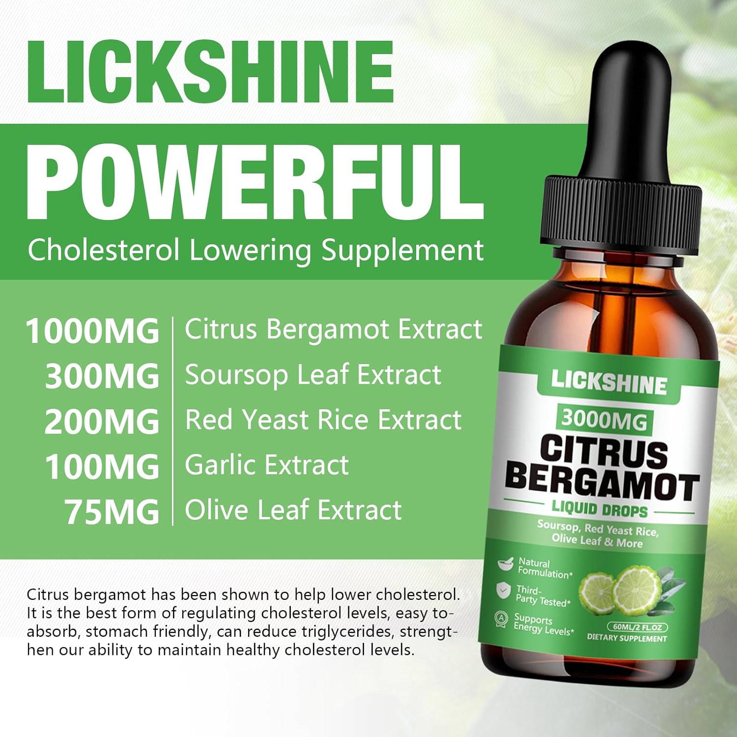 2 Pack 3000mg Citrus Bergamot Liquid Drops - High Absorption - Cholesterol Lowering Supplement for Immune Support Anti-Aging, Hight Cholesterol - Soursop Bitters Liquid, 4 Fl Oz