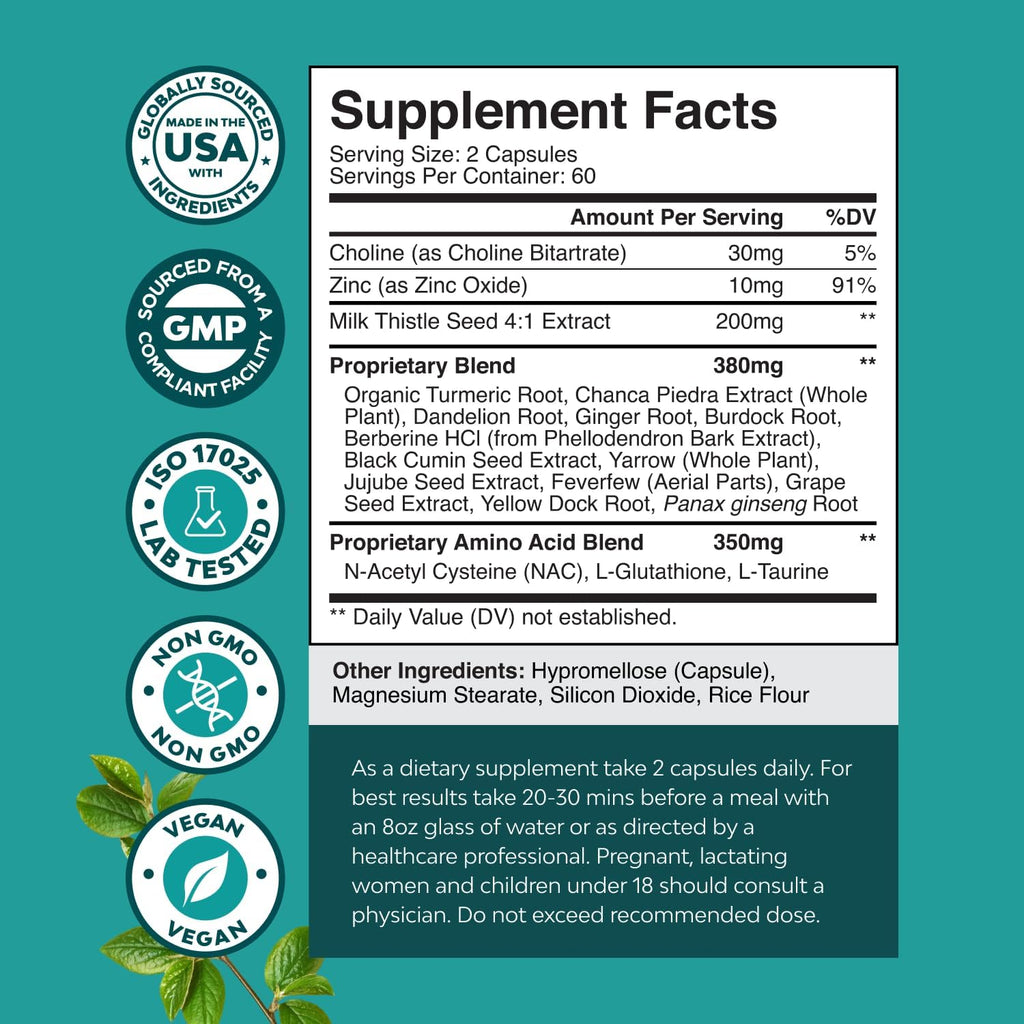Liver Support NAC Supplement with Milk Thistle for Liver Cleanse Detox & Repair - N Acetyl Cysteine Supplement Liver Cleanse with Antioxidants, Turmeric, Choline, Dandelion & L-Glutathione - 120 Caps