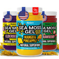 Biolore Sea Moss Gel Starter Pack – 3 Flavors Mango Pineapple, Strawberry, Elderberry – Superfood with Essential Vitamins & Trace Minerals – 8oz Jars, Made in USA (Pack of 3)