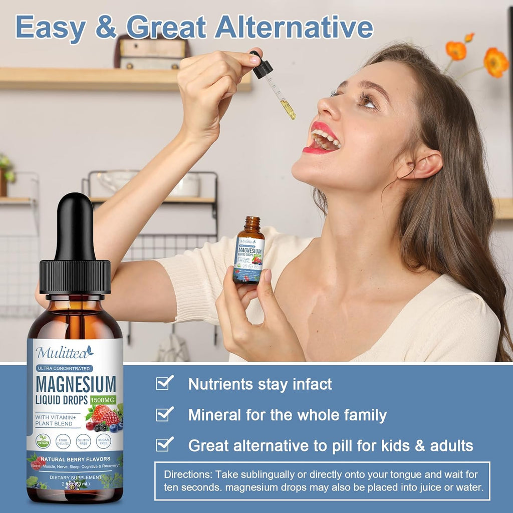Magnesium Glycinate Liquid Drop - Triple Absorption Supplement to Support Nerves, Sleep, Calm, Heart, Muscles * -Sugar-Free with Potassium, L-Theanine, Sea Moss, Vitamin B,C,D3, K2-2 Pack