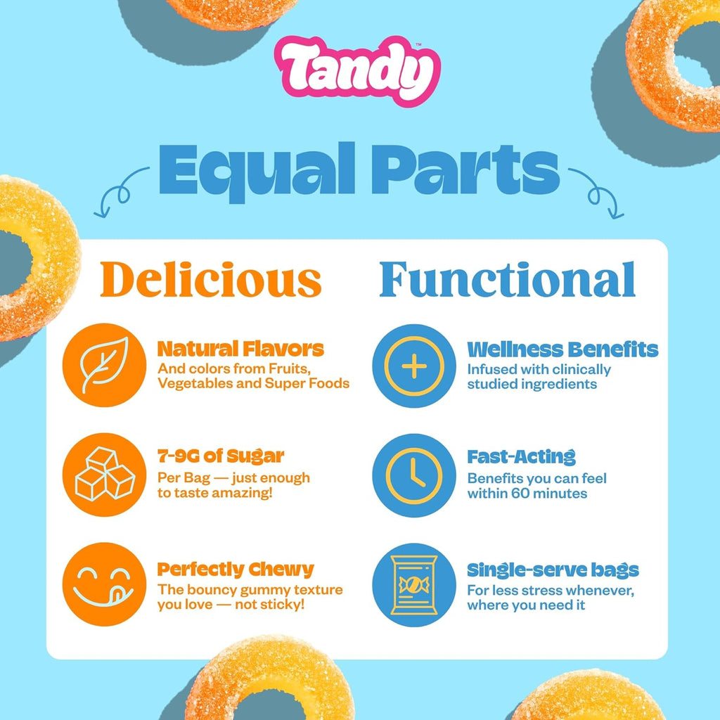 Tandy Mellow Rings L-Theanine Gummies I Relaxation Gummy with Juicy Peach Flavor I Calming Gummies for Adults I Gluten-Free Fast-Acting Dietary Supplement Gummy I 6-Pack