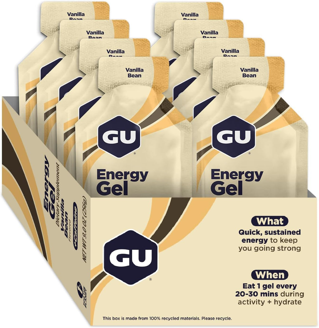 GU Energy Original Sports Nutrition Energy Gel, 8-Count, Vanilla Bean