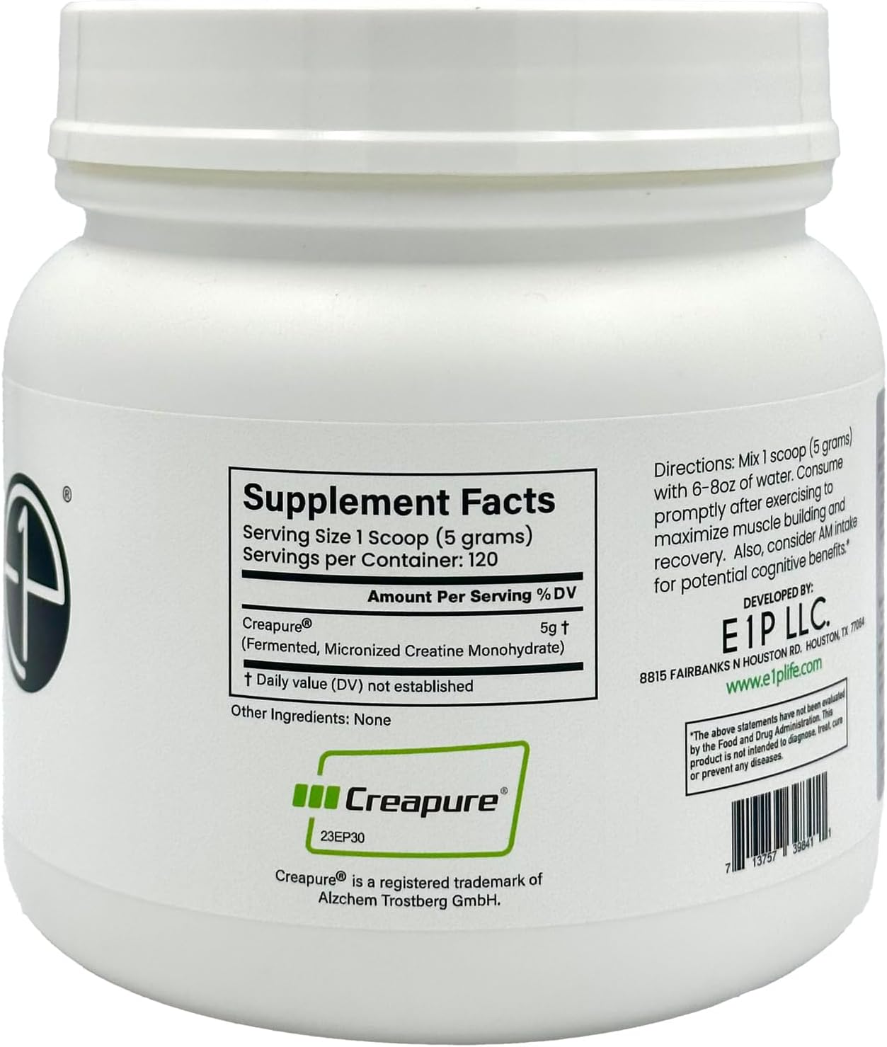 Creapure Creatine Monohydrate 600grams (120 Servings) Unflavored, Non-GMO, Vegan Fermented, Third-Party Lab Tested. Made with Halal and Kosher Certified Ingredients.
