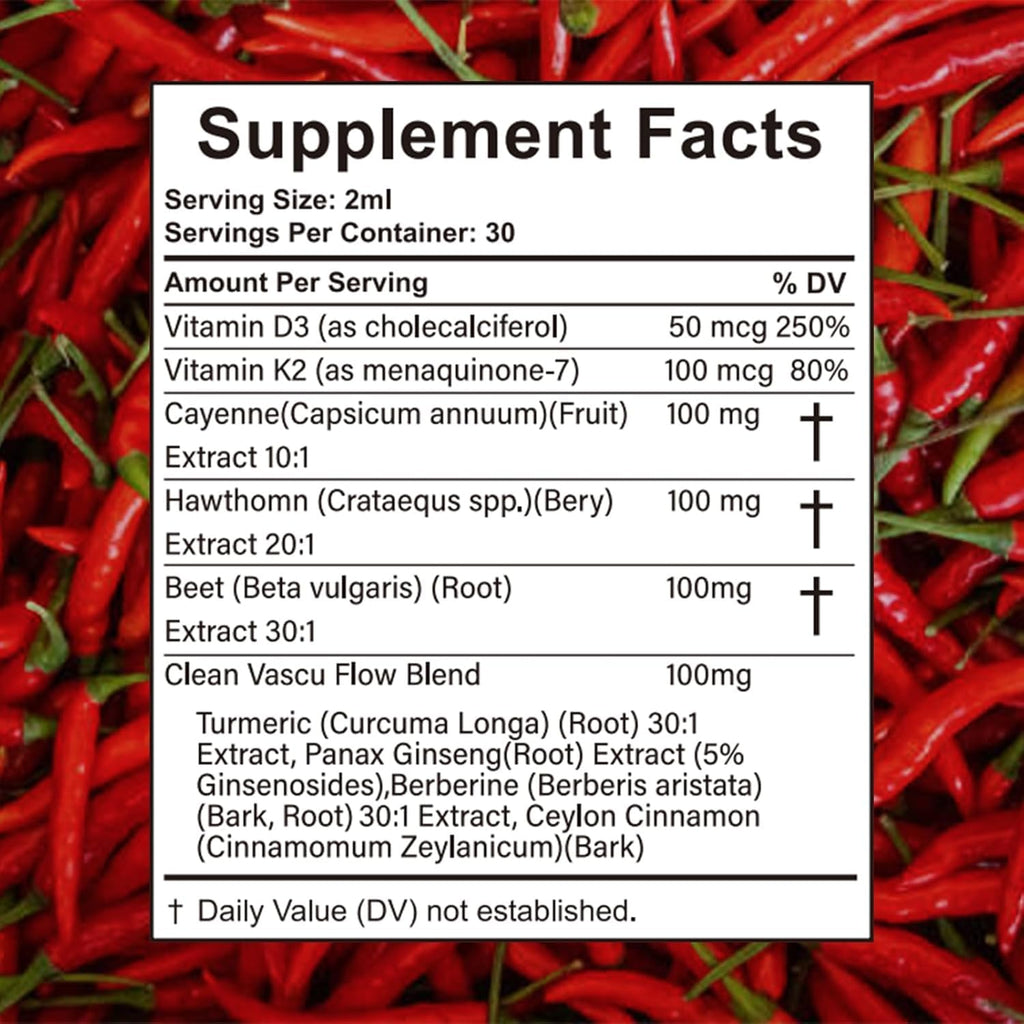 Cayenne Pepper Drops - VelestOff Cayenne Circulation Blood Pressure Blend - Cayenne Pepper Hawthorn Beet Root Turmeric Vitamin K2 D3-2 OZ (1 PCS)