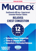 Mucinex 12 Hour 600 mg Guaifenesin Extended-Release Tablets for Excess Mucus Relief, Expectorant Aids Excess Mucus Removal, Chest Congestion Relief, 100 Bi-Layer Tablets
