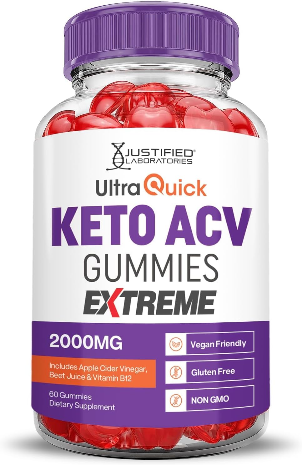 Justified Laboratories (5 Pack Ultra Quick Keto ACV Gummies Extreme 2000MG Ultraquick Keto Gummies Apple Cider Vinegar Formulated with Pomegranate Beet Juice Powder B12 Vegan Non GMO 300 Gummys