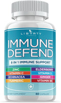 8 in 1 Immune Defense Support, Immunity Capsules Supplement with Echinacea Zinc 50mg, Vitamin C, D3 5000 IU, Turmeric Curcumin & Ginger, Echinacea - for Kids Adults (1 Pack)