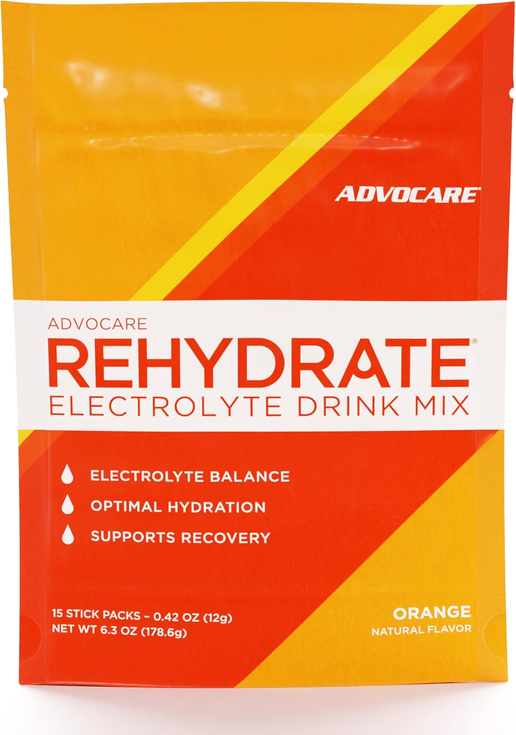 AdvoCare Rehydrate - Electrolyte Drink Mix - Includes Magnesium, Sodium, Potassium & Calcium - Antioxidant & Amino Acid Fortified - Hydration & Recovery - Orange, 15 Stick Packs (6.3 oz)
