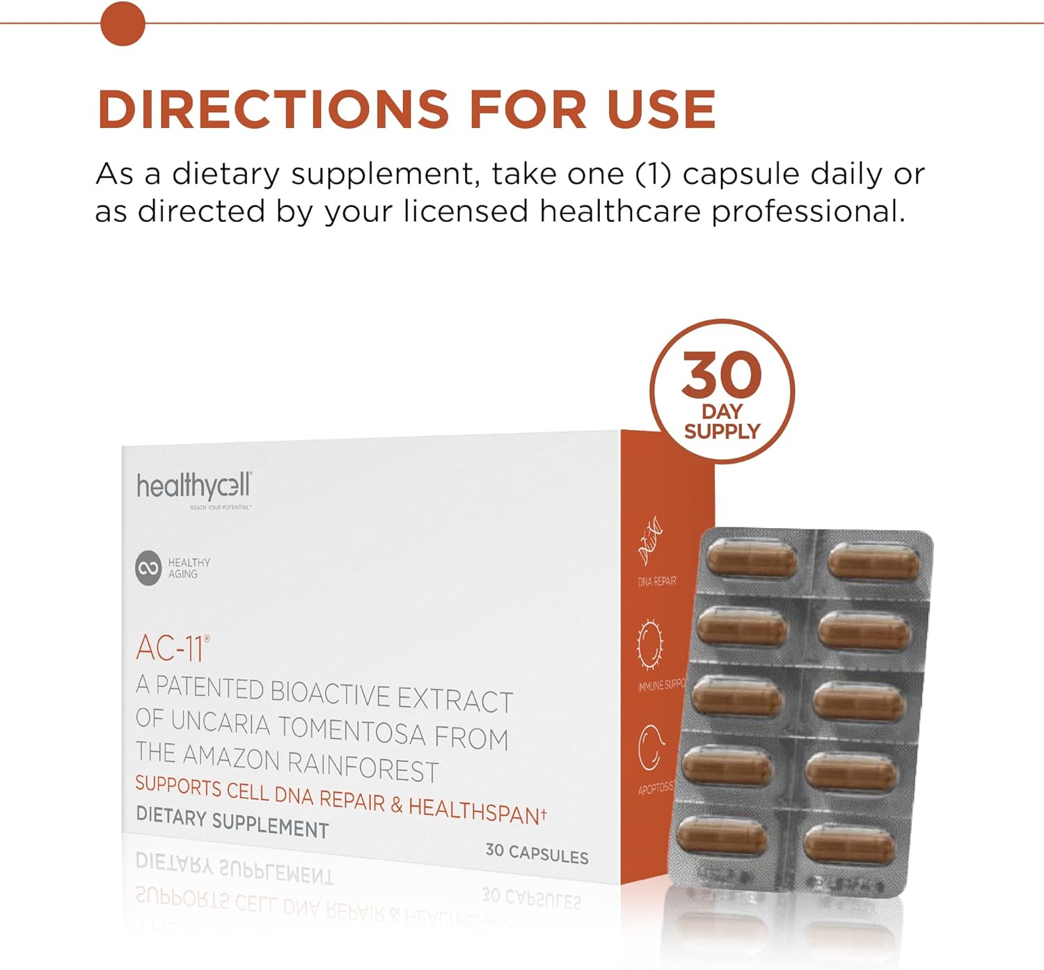 Healthycell Telomere Length + AC-11 | DNA Repair Supplements for Anti-Aging and Cell Health
