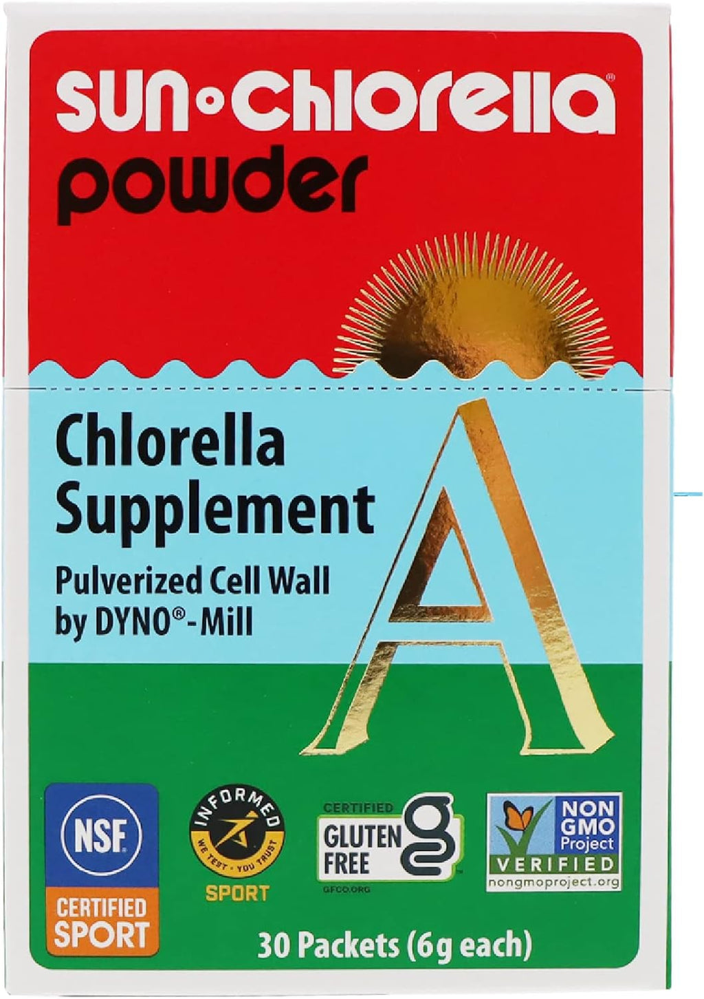 Sun Chlorella Powder Green Algae Superfood Supplement Supports Whole Body Wellness Immune Defense, Gut Health & Natural Energy Boost - Chlorophyll, B12, Protein, Non-GMO - 30 Packets