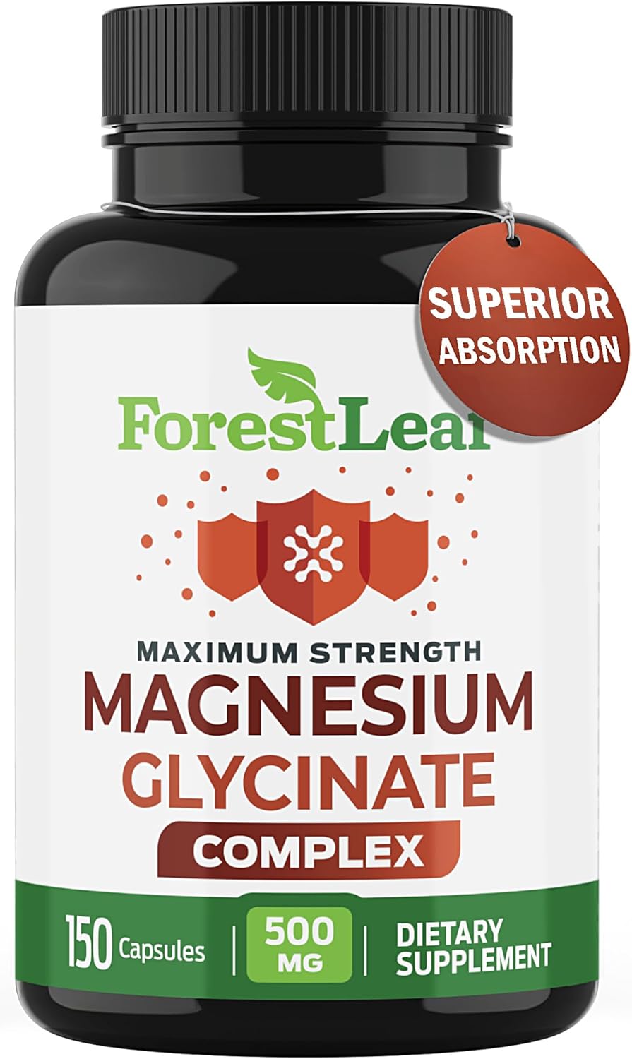 Magnesium Glycinate 500mg Complex - Magnesium Supplement Capsules for Sleep and Calmness - Non-GMO, 3rd Party Tested - 150 Pills for Women & Men by ForestLeaf