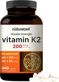 NatureBell Full Spectrum Vitamin K2 Supplement with MK-7 & MK-4, 200 mcg, 240 Capsules | 2 in 1 Formula, K Vitamins Complex – Supports Bone, Joint, and Heart Health – Non-GMO