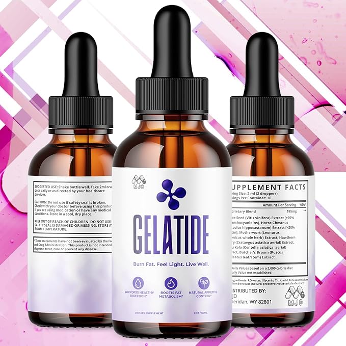 (2 Pack) Gelatide Drops, Official Gelatide Health Support Formula with All Natural Ingredients, Advanced Active Lifestyle Support Supplement Max Strength Vitamin Formula for Women & Men (60 Servings)