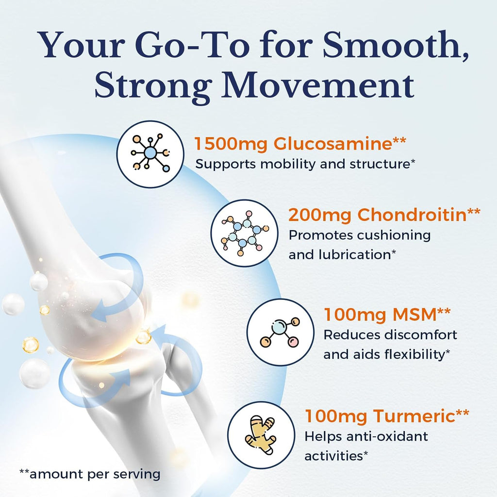 Vitalitown Glucosamine Chondroitin MSM | Triple Action+ Supplement | Turmeric, Collagen, Boswellia, Hyaluronic Acid | 12 Ingredients for Flexibility & Mobility | 240 Tablets, No Shellfish