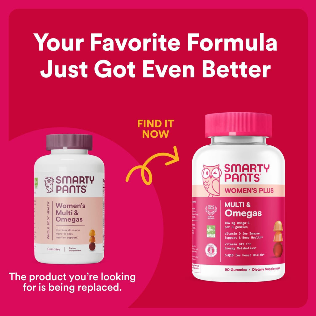 SmartyPants Women's Multivitamin Gummies: Omega 3 Fish Oil (EPA/DHA), Methylfolate, CoQ10, Vitamin D3, C, Vitamin B12, B6, A, K & Zinc, Inositol, Gluten Free, 120 Count (20 Day Supply)