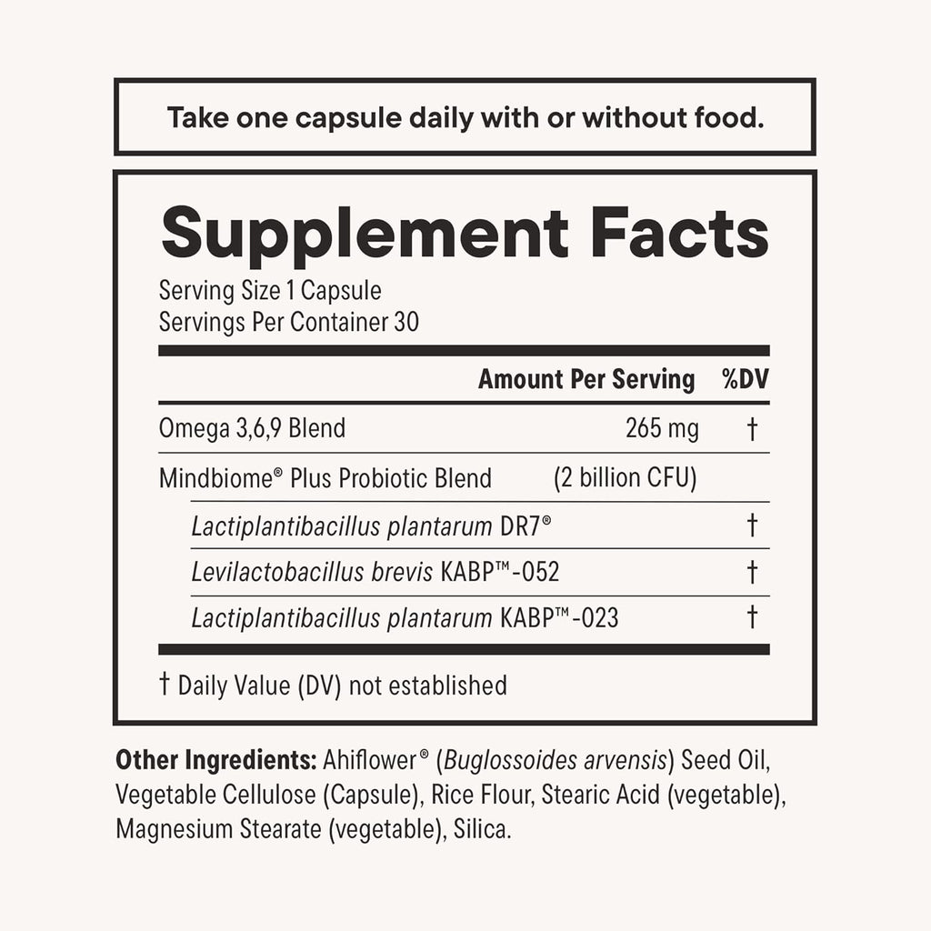 DAILYNOURI Stress Support Probiotic for Women & Men | Supports Cortisol Management, Stress Relief, Mood, Digestion & Gut Health | 3 Clinically Studied Strains + Vegan Omega Oil | 30-Day Supply