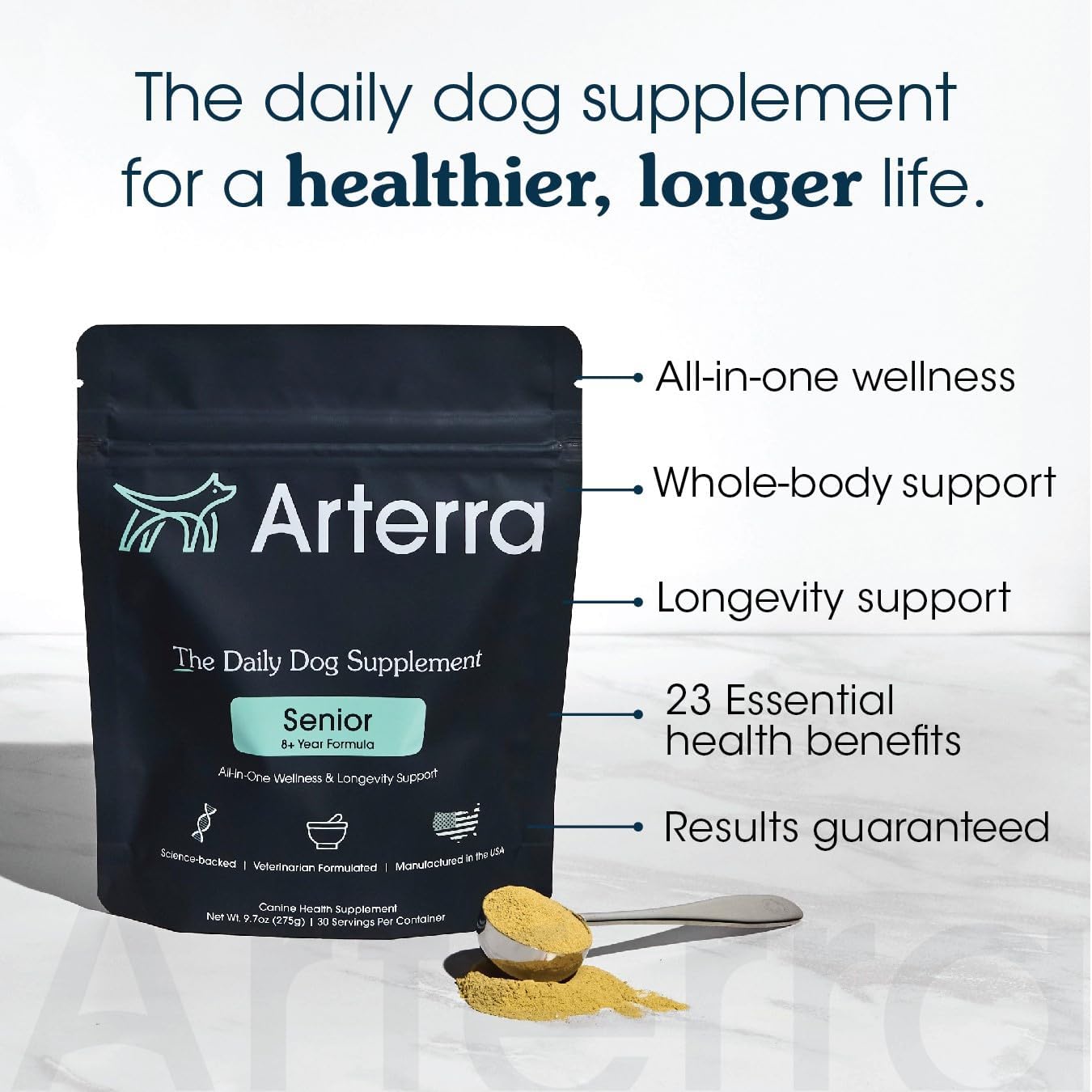 Senior Dog Powder Supplement & Food Topper – 63 Ingredients for Joint, Gut, Immune & Brain Health – Daily Longevity Multivitamin with Glucosamine, Probiotics, and Fish Oil | 120 Scoops