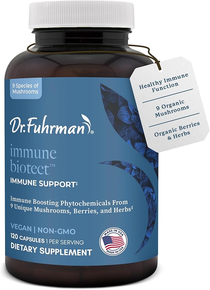 Dr. Fuhrman All Natural Immune Support Supplement | Whole-Food Derived Vitamin for Immunity Defense | Organic Mushrooms, & Berries | Organic Lion’s Mane, Maitake, Reishi, and Elderberry | 120 Caps