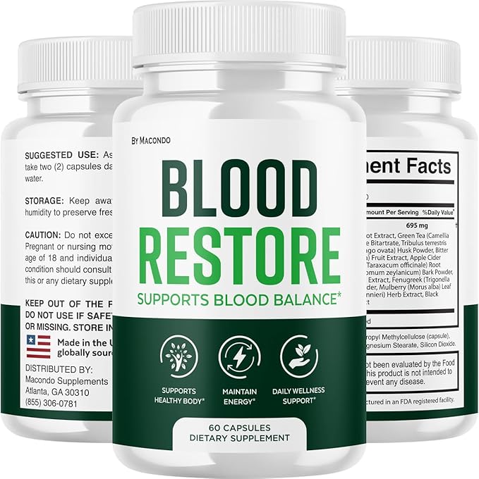 Macondo Blood Restore Capsules - Official BloodRestore Support Supplement Balance - Maximum Strength, Daily Natural Multivitamin for Overall Health & Wellness - 60 Capsules for 1 Month