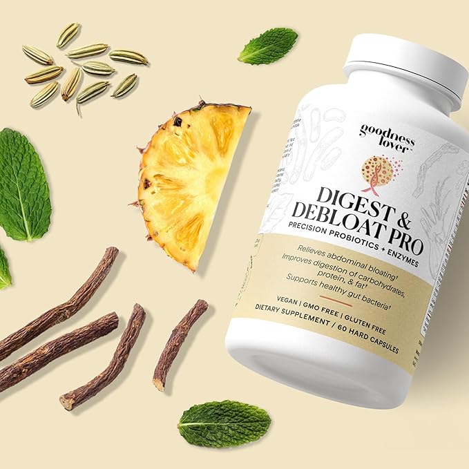 Goodness Lover Digest & Debloat Pro, Natural Digestive Enzymes Probiotics for Bloating Relief and Gas Relief, Probiotic Supplement for Women and Men, Vegan, Non-GMO, 90 Capsules