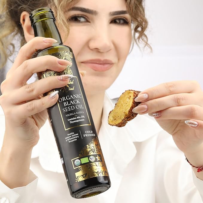 Herbal Wind Black Seed Oil: Cold Pressed USDA Organic Black Seed Oil Liquid - Turkish Nigella Sativa Black Cumin Seed Oil with Min. 2% Thymoquinone for Immune Support, Joint Health and More - 8 Fl Oz