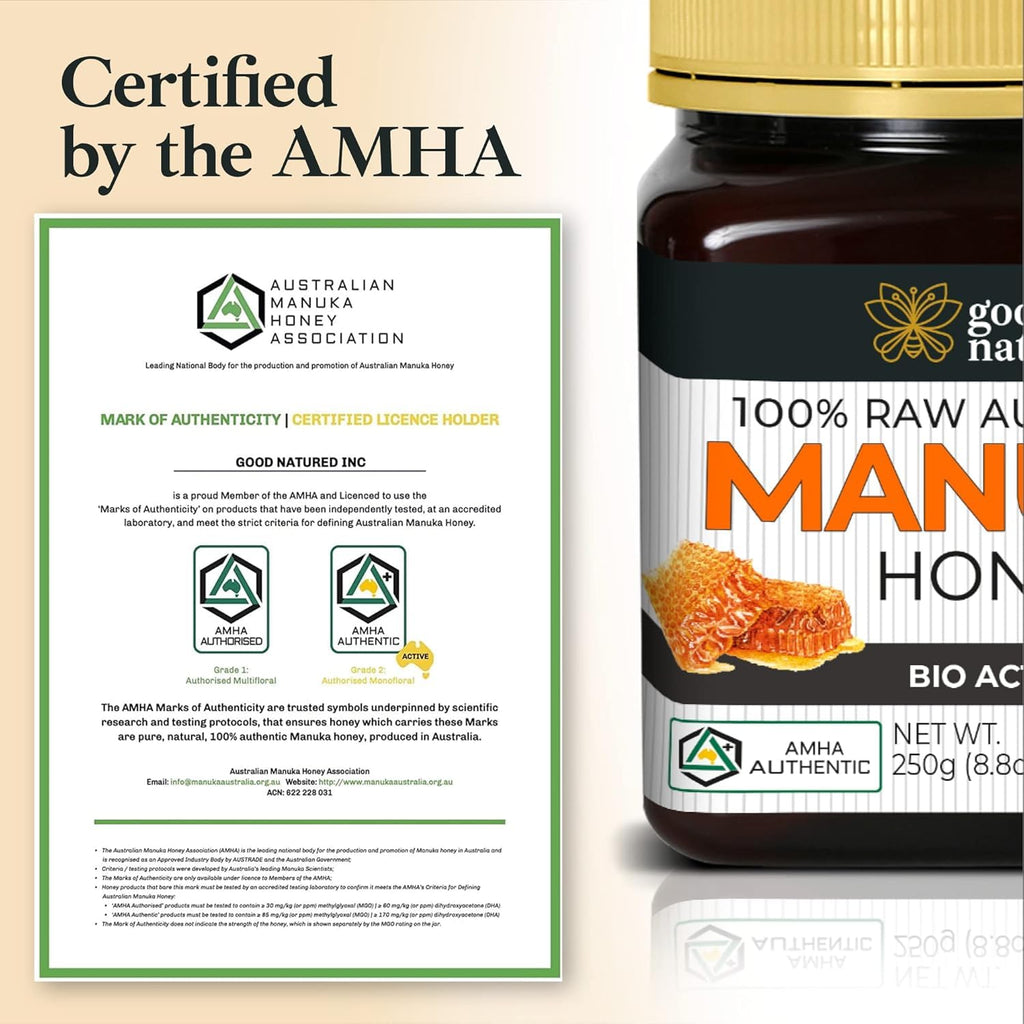 Good Natured Manuka Honey (MGO 1200+) - Highest Grade Raw Manuka Honey Medical Grade, Non-GMO, Lab-Tested & AMHA Certified, BPA-free, 8.8 oz