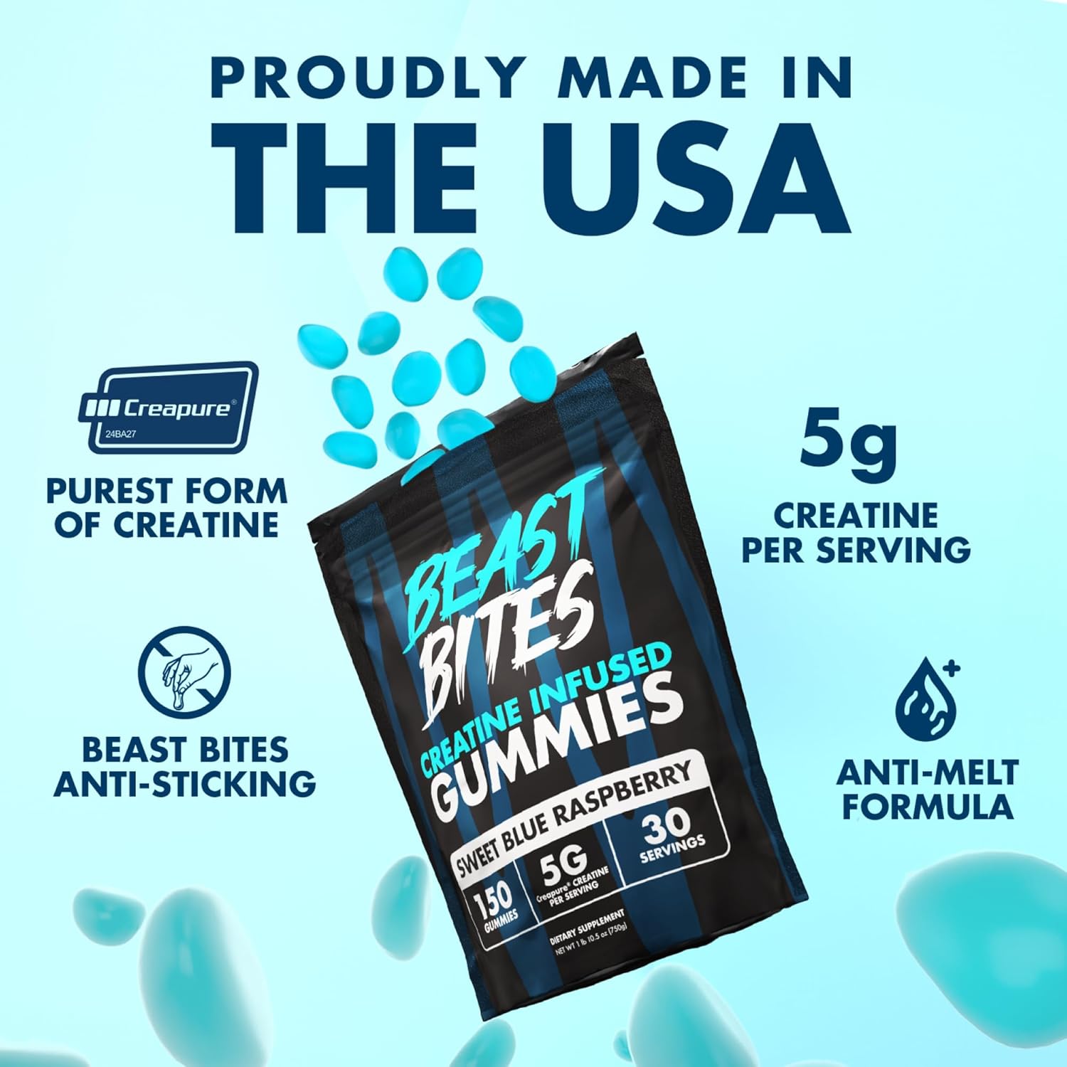 Creatine Infused Gummies - 5g Creapure Creatine Monohydrate Per Serving - NSF Certified for Sport - 30 Servings