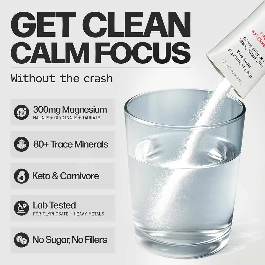 opensource Sugar Free Electrolyte Powder Packets 300mg Triple Magnesium for Calm & Focus | Glycinate, Taurate, Malate | Carnivore, Keto, Paleo | 30 Pack - Watermelon | Raspberry Lime | Lemon Lime