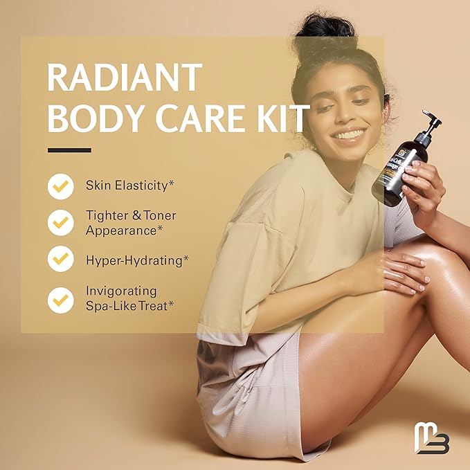 Anti Cellulite Massage Oil and Firm Dry Brush Kit | Collagen & Stem Cell Skin Tightening Kit | Radiant Body Care Kit for Women by M3