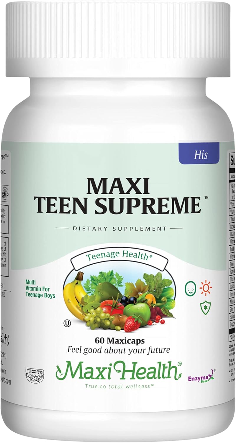 Teen Vitamins for Boys 12-17 - Teen Multivitamin Supreme with D3, Iron, Calcium, Biotin, Digestive Enzymes – Teenager Boy Multi Vitamins for Energy, Brain & Mood Support – 60 Count