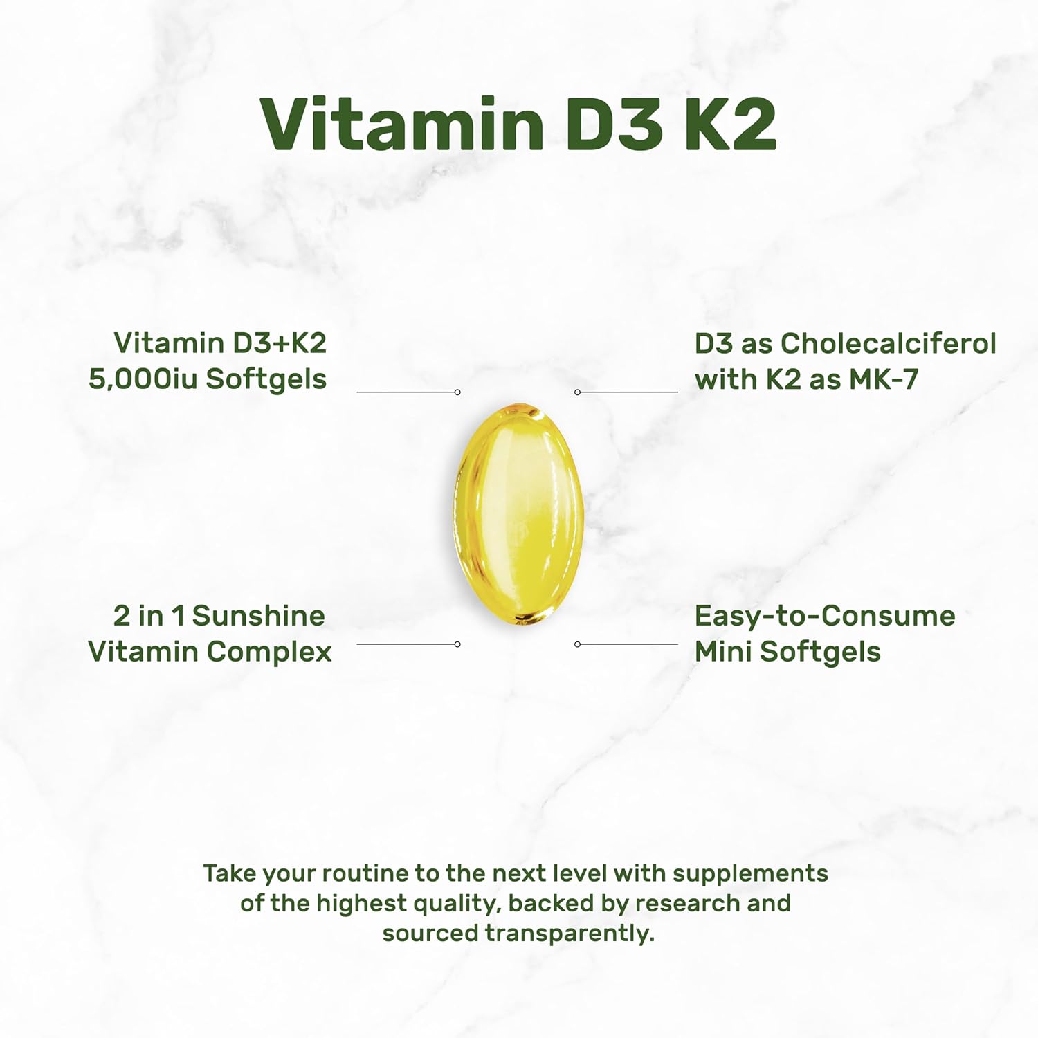 DEAL SUPPLEMENT Vitamin D3 5,000 IU + K2 MK7 Softgels, 250 Count | 2-in-1 Complex | Supports Heart, Bone, Teeth & Immune Health | Easy to Swallow