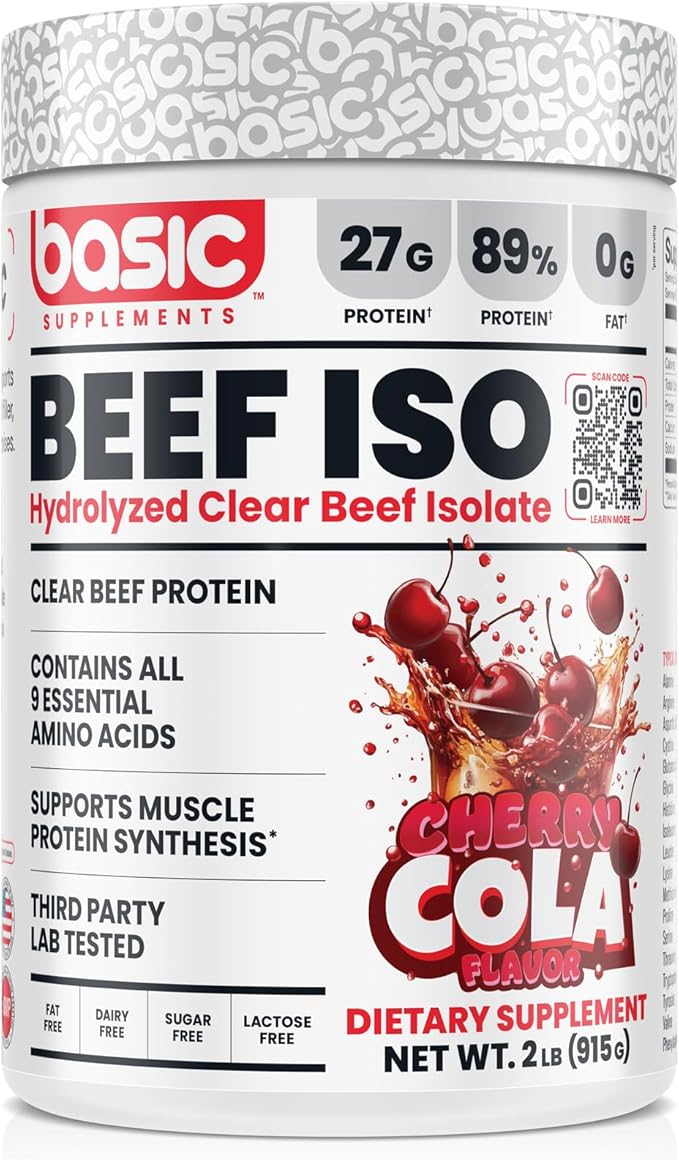 Hydrolyzed Clear Beef Isolate Protein Powder, 27g Protein, 9 Essential Amino Acids, Fat-Free, Dairy-Free, Sugar-Free, Latose-Free, Supports Muscle Protein Synthesis