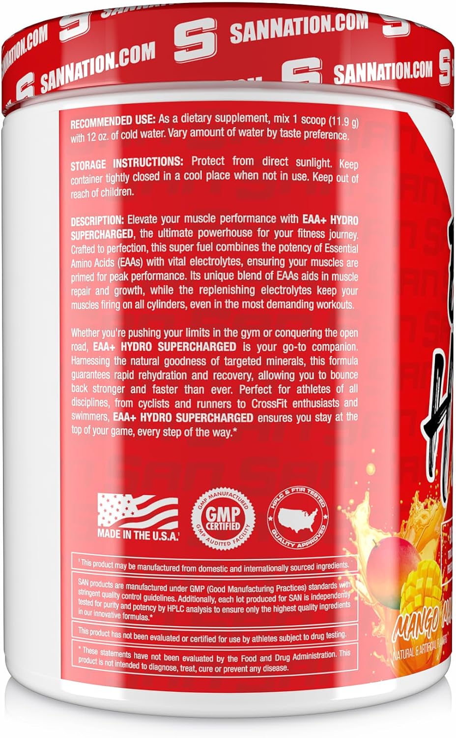 SAN EAA Hydration | EAAs + BCAA| Muscle Recovery & Intra | 9G Essential Amino Acids + Electrolytes | Mango Mania 30 Serving