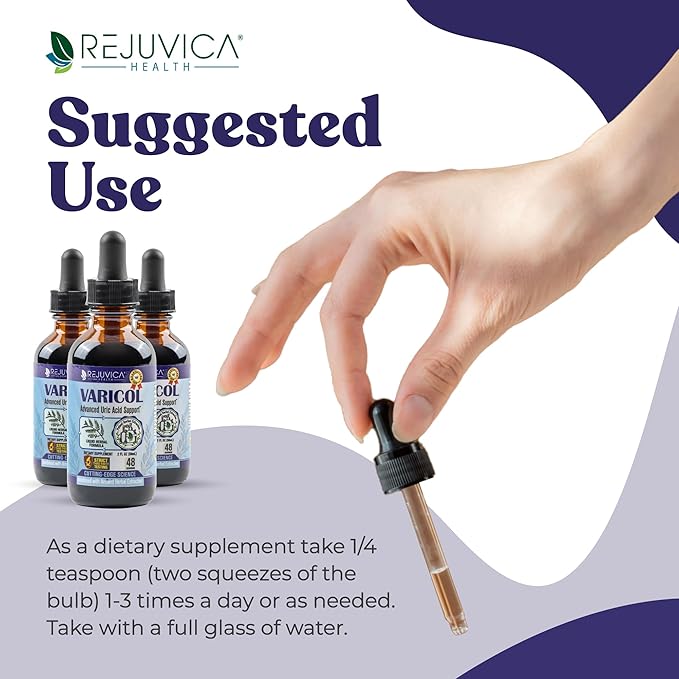 Varicol - Uric Acid Support Liquid Drops - Comfortable Joint & Kidney Support with Tart Cherry, Chanca Piedra, Celery Seed + Ginger Extract Complex - Vegan, Sugar-Free Supplement - 2 fl oz