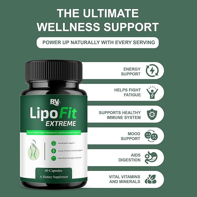 BLUE VIBE Lipofit Extreme Capsules, Lipo Fit Advanced Strength Overall Health & Wellness Support Supplement, Lipofit Extreme Official Premium All Natural Health Support (2 Pack - 120 Capsules)